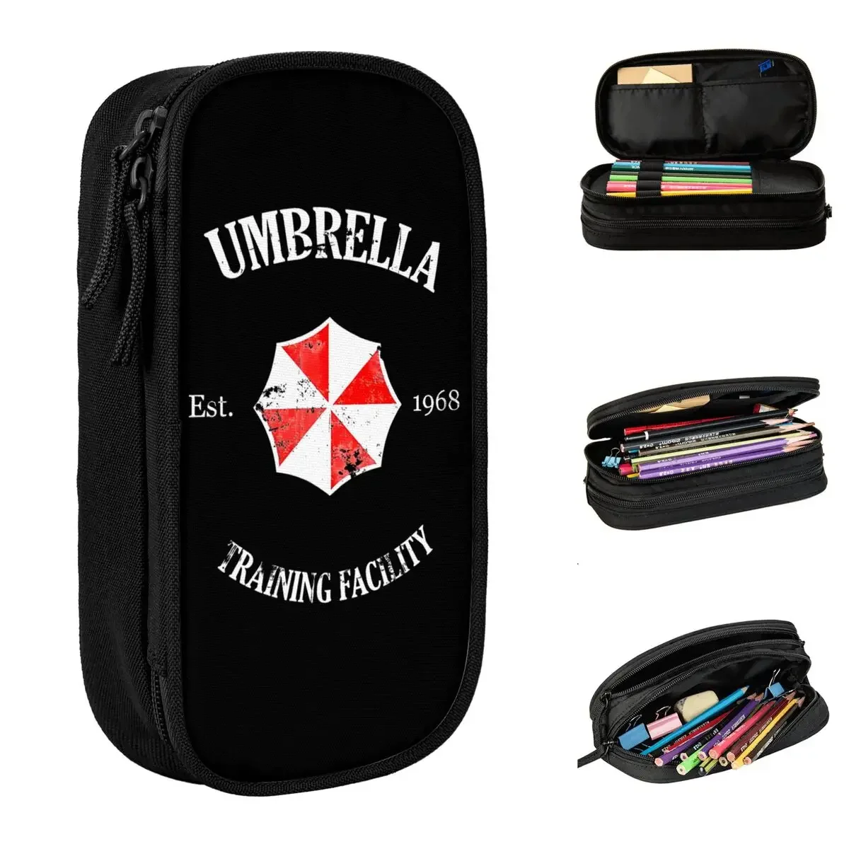 

Large Capacity Pencil Case Umbrella Training Facility Vintage Resident Evils 4 School Supplies Double Layer Bag