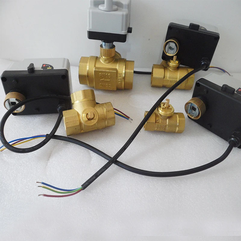 Electric actuator brass motorized ball valve AC220V DC12V-24V 3-wire 2-control 3-way T type electric actuator with manual switch