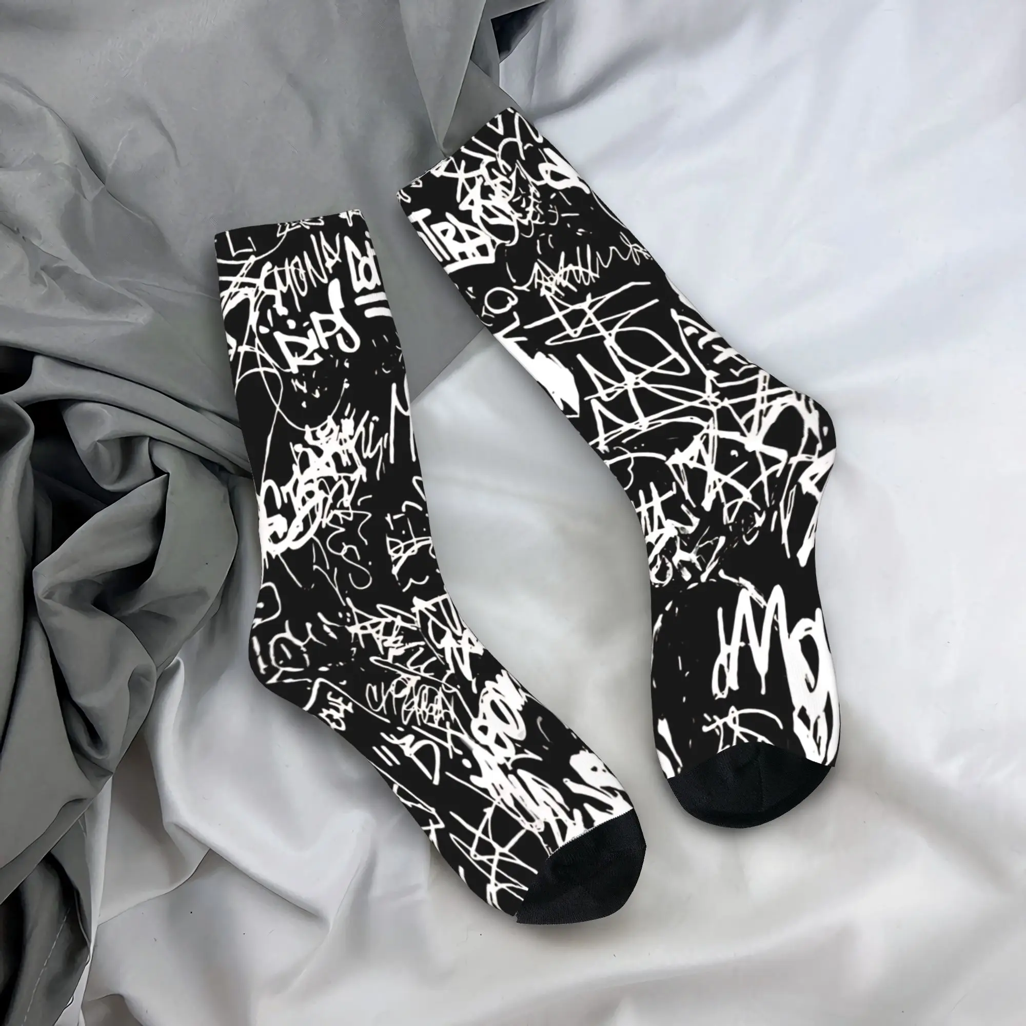 

Черно-белые чулки с абстрактным коллажем и граффити, женские и мужские носки, дышащие носки, осенние противоскользящие носки для скейтборда