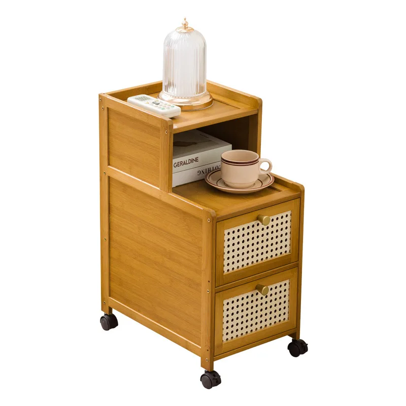 #Bamboo bedroom bedside table, movable living room coffee table, sofa side table, narrow bookshelf