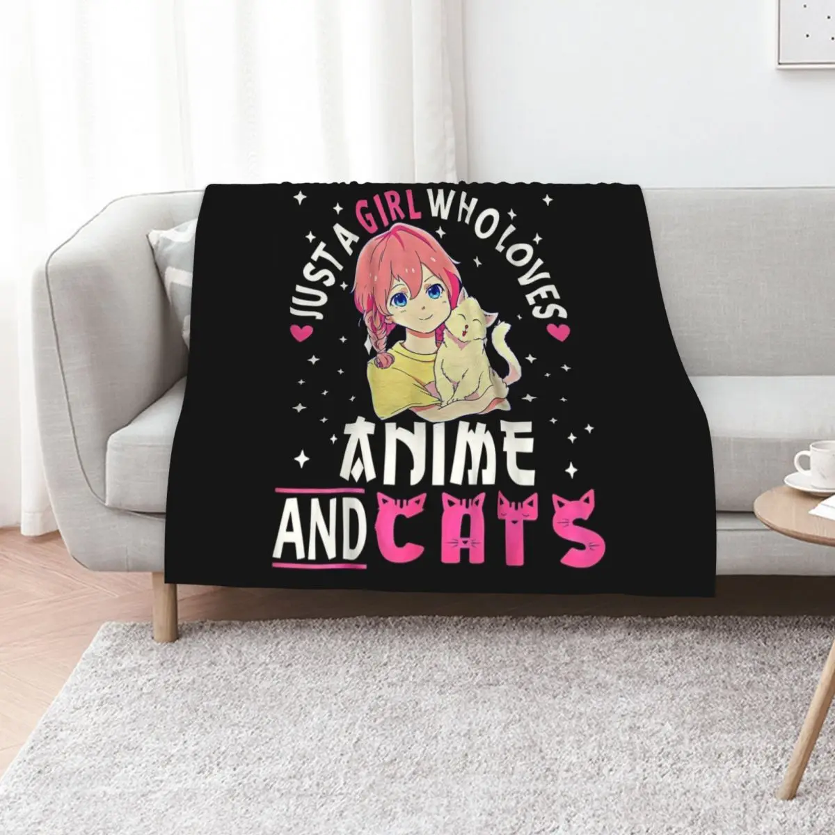 Just A Girl Who Loves Anime And Cats. Anime Stuff Anime Cat T-Shirt Throw Blanket Soft Cozy Blanket for Pet Kids Adults