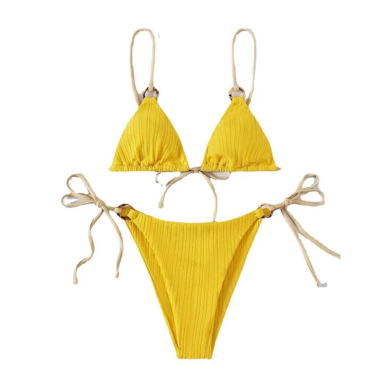 2025 nuevo traje de baño ins, bikini dividido para mujer, conjunto de dos piezas, estilo de hadas, traje de baño sexy de color sólido con cordones para mujer