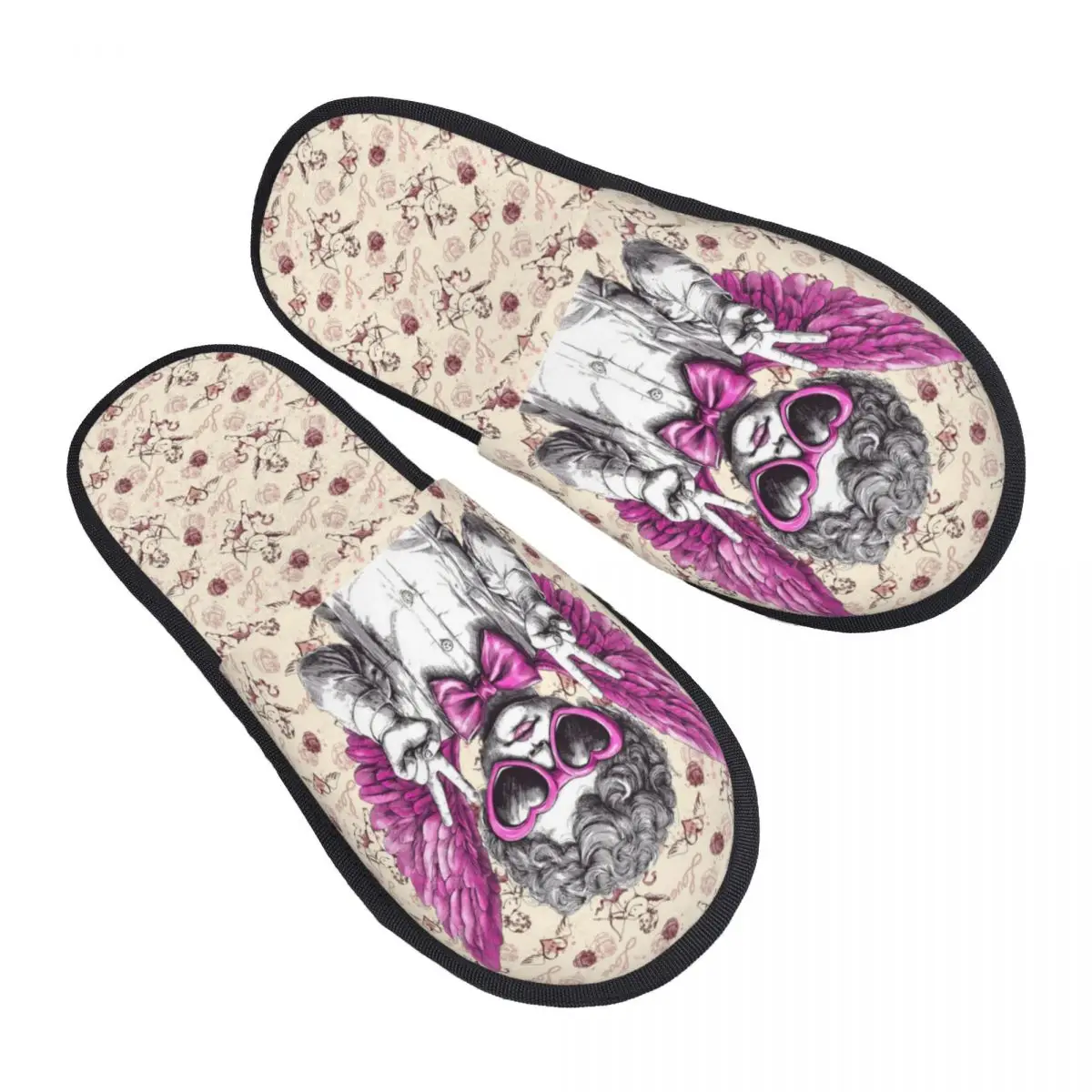 

Custom Cupid Wallpaper House Slippers Women Cozy Memory Foam Slip On Hotel Slipper Shoes