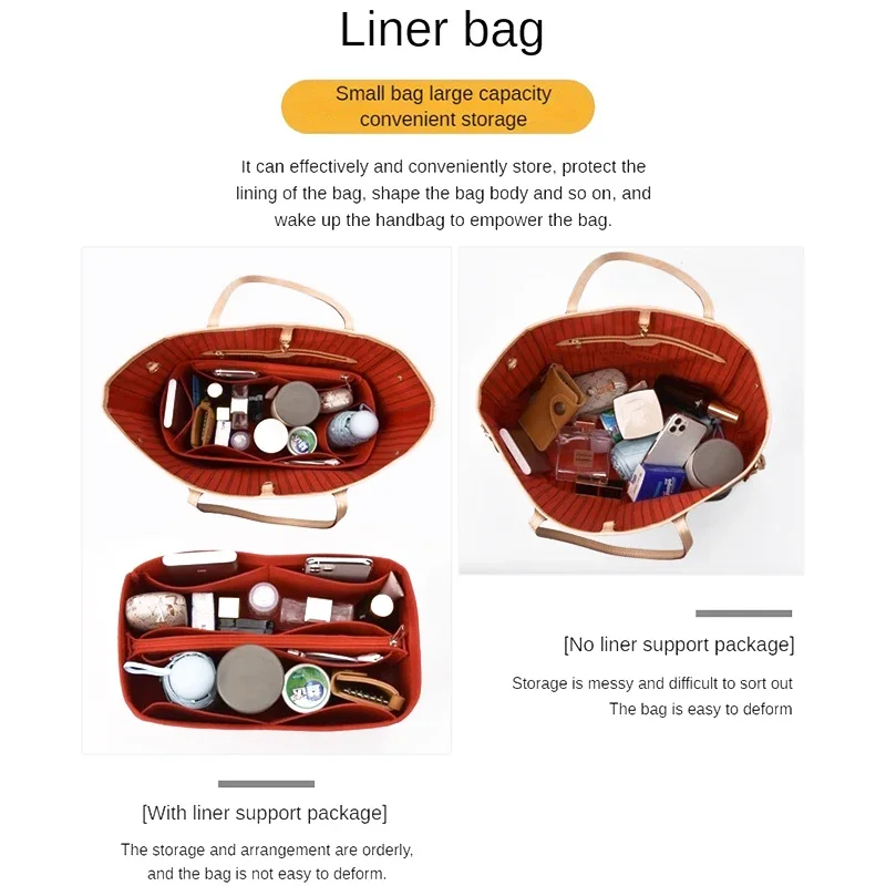 Organizador de forro de fieltro para NeverFull PM MM GM, bolsa de inserción de tela de fieltro, bolso interior de viaje para maquillaje, bolsas cosméticas para mamás