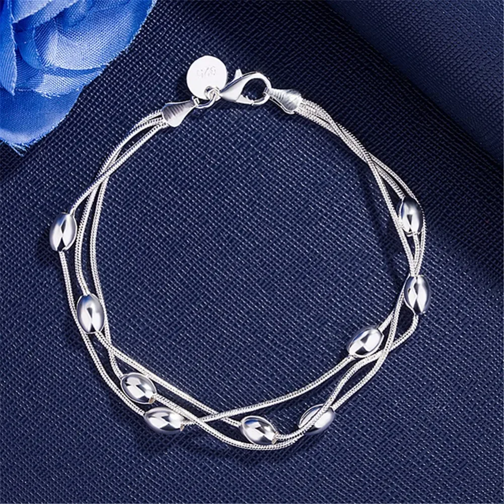 

Popular 925 sterling Silver Snake chain beads Bracelets for women Wedding party Wild Christmas Gifts fashion beautiful Jewelry