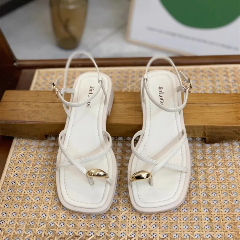 

Sandals Women 2023 Summer New Fashion Square Toe Roman Shoes Simple Fairy Strap Women Shoes Flat Casual Shoe Sandalias De Mujer