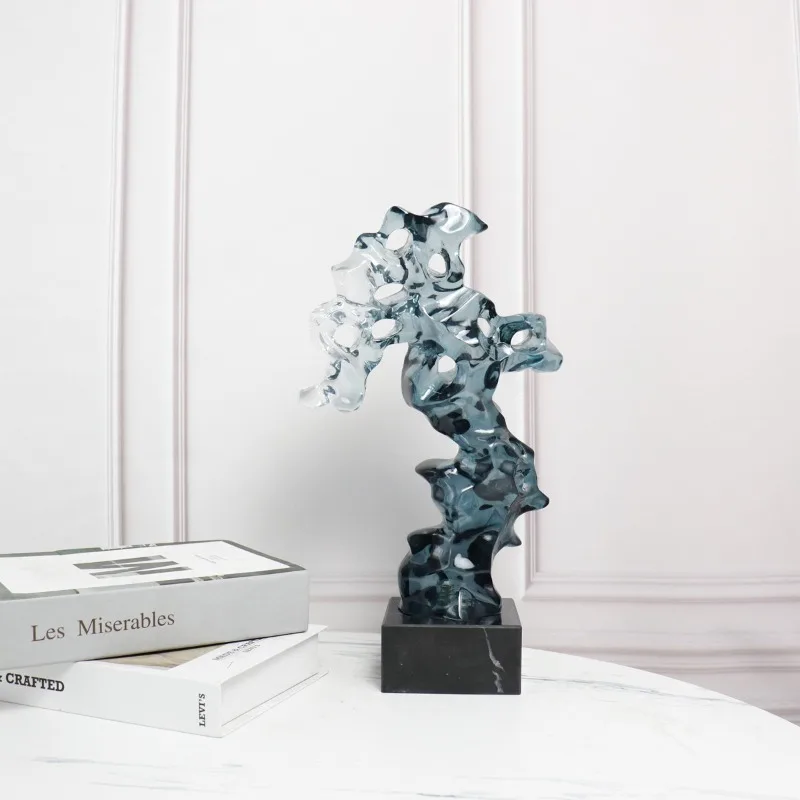 1Pcs Ink Color Taihu Stone Sculpture Resin Crafts Ornaments Room Aesthetics Decor Desk Decoration Artwork Imitation Coral Statue