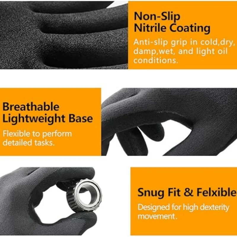 Gartenarbeit-Arbeitshandschuhe, Mikroschaum-Nitril-beschichtete Touchscreen-Nylon-Sicherheitshandschuhe mit Griff für Männer, Hof, Rasen, Mechaniker – Detail 4