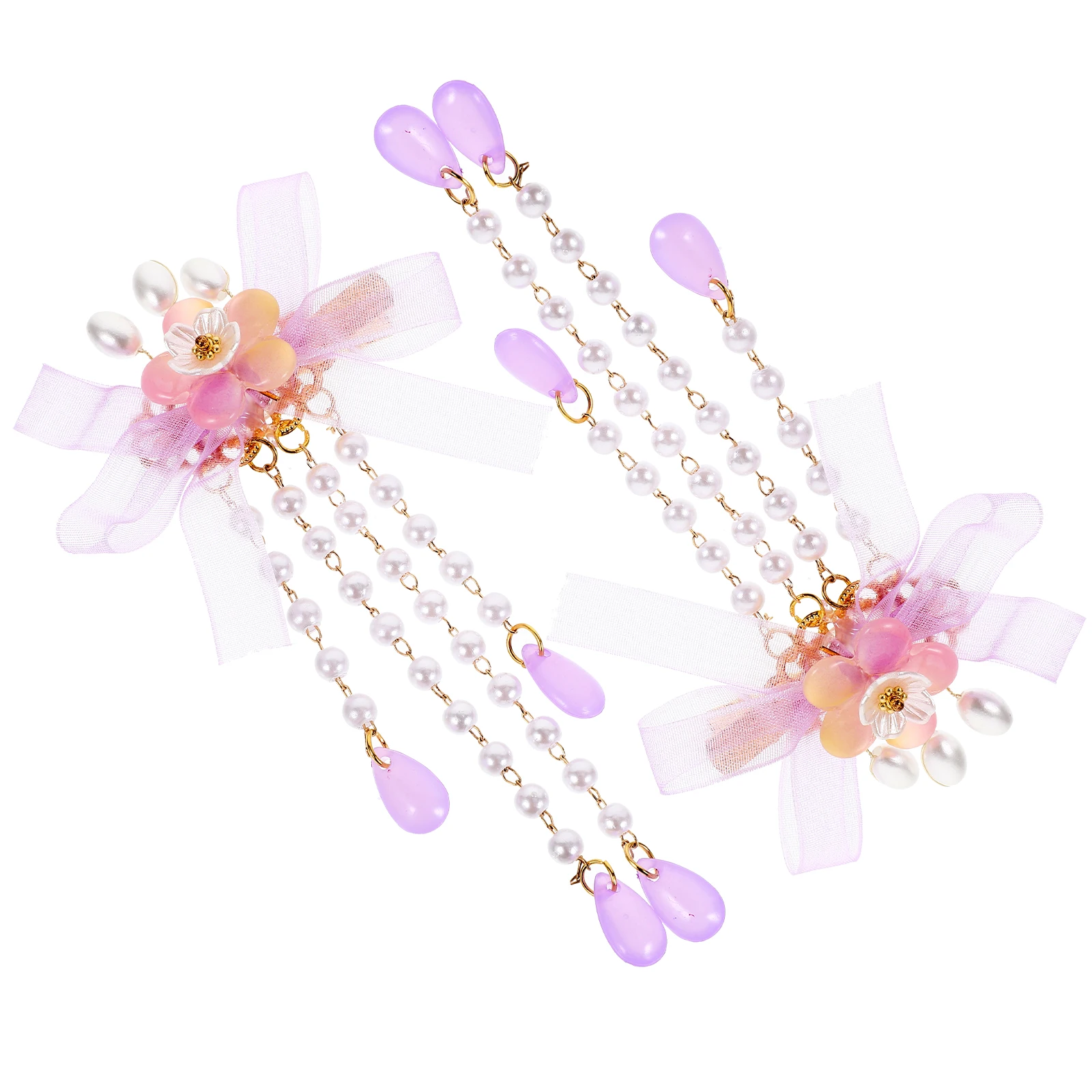 

2pcs Flower Headdress Hair Clips Dangle Tassel Girls Retro Chinese Style Resin Barrettes Metal No Damage Easy Wear Daily Photo