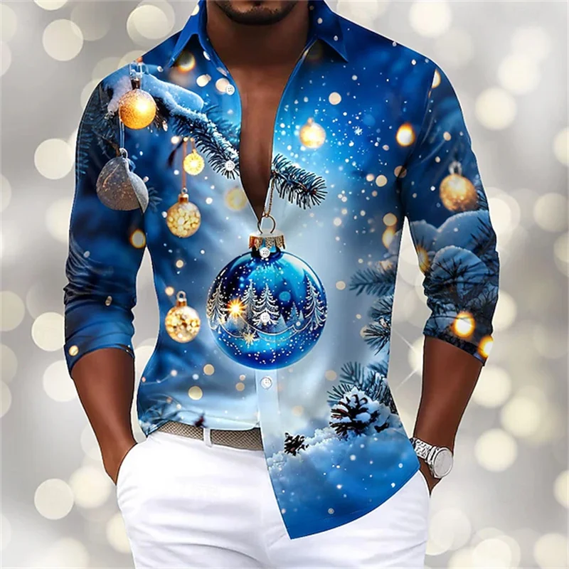 

Men's Christmas Tree Gradient Color Long Sleeve Fashion Casual Party Holiday Autumn and Winter Collared Shirt
