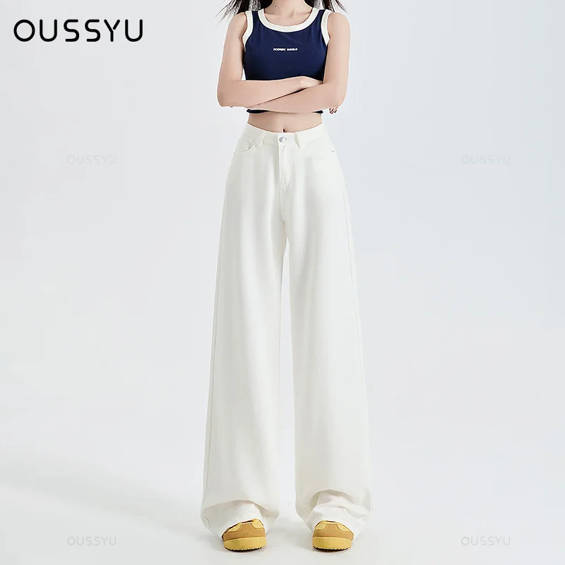 

Summer Thin Soft Cozy Lyocell Fabric Woman Jeans Y2K Girl White Cotton Loose Wide Leg Pants Fashion Casual Trousers Plus Length