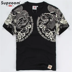 Supzoom 2023 New Arrival Top Fashion Homme Print O-neck Cotton Hip Hop Popular Logo Summer Lotus Tattoo Short Casual Tshirts Men