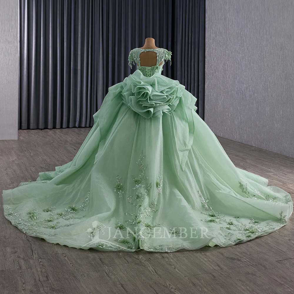 Brillant Scoop perlé Quinceanera manches courtes cristaux princesse Corset robes perles robe de bal personnalisé vestido quinceañeras