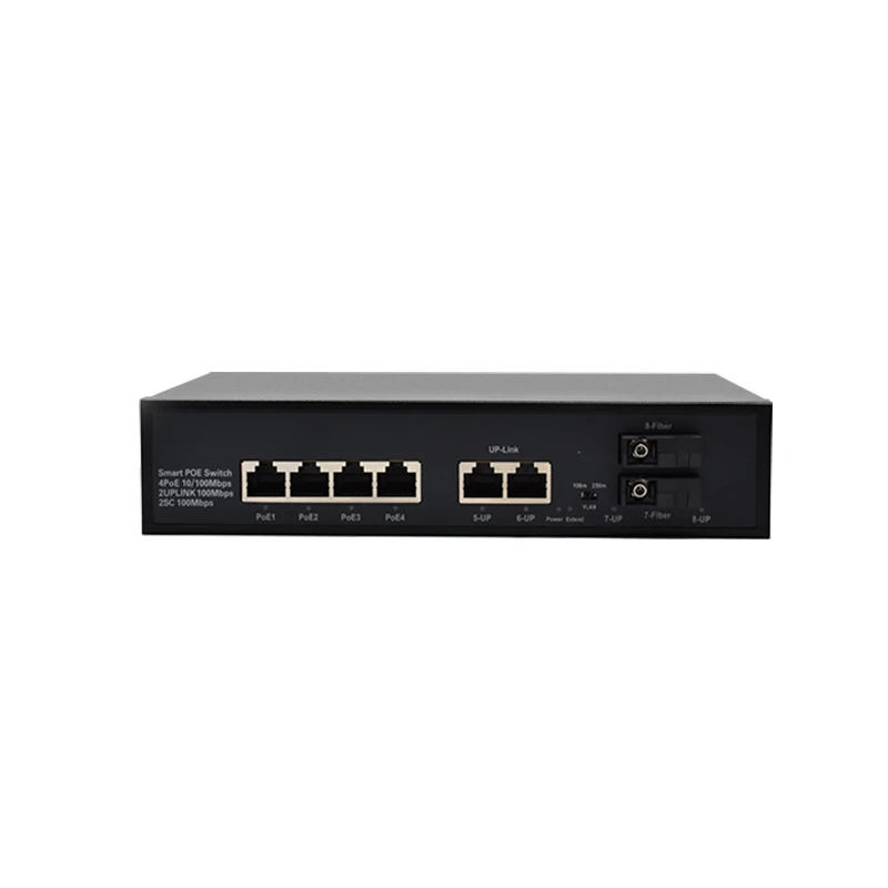 Ethernet switch, 4 port, 10/100m PoE + 2 port 100m, Ethernet uplink + 2 port 100m SFP AI PoE switch internal power supply 6kv