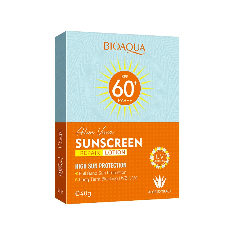 

BIOAOUA Солнцезащитный лосьон с алоэ SPF60+ PA+++ 40 г, защита от солнца и восстановление кожи, легкая текстура, нежирный для летнего ежедневного использования
