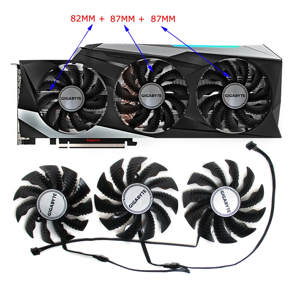 3Pcs/Set 82MM T128015SU,+ 87MM T129215SU,GPU Graphics Card Cooler,For GIGABYTE RTX 3080 GAMING OC,3080ti 3090,Video Cooling