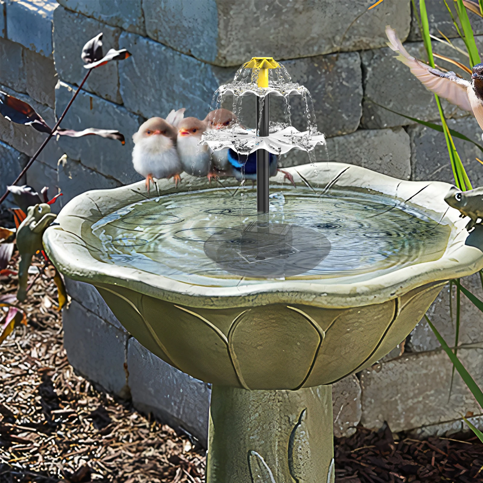 Solar Bird Bath Fountain 3-Tier Solar Fountain Pump Kit with 9 Nozzles  Solar Fountain Water Pump for Bird Bath,Pond,Garden