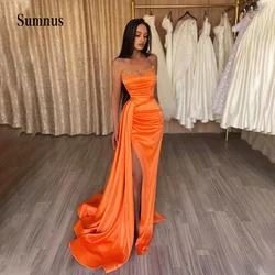 Sumnus Orange Sweetheart Mermaid Prom Dresses Sequins Coset Side Split Sexy Evening Party Dress Pleats Satin Women Formal Gowns