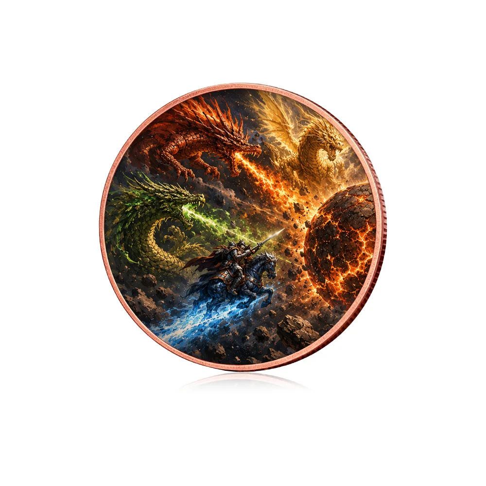2 pcs 1 oz .999 Fine Copper Coin Connected Twin Seamless Round  Four Element Dragon  1 Ounce Copper Coins Fantasy Collector Gift