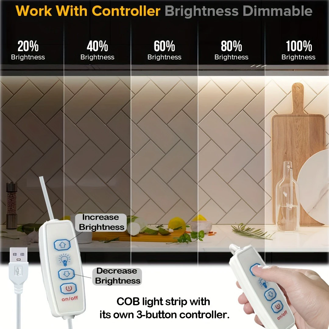 5 فولت USB COB Led قطاع أضواء مع 3key باهتة مرنة ديود الشريط الأبيض الدافئ الأبيض لغرفة التلفزيون مرآة الخلفية إضاءة الخزانة