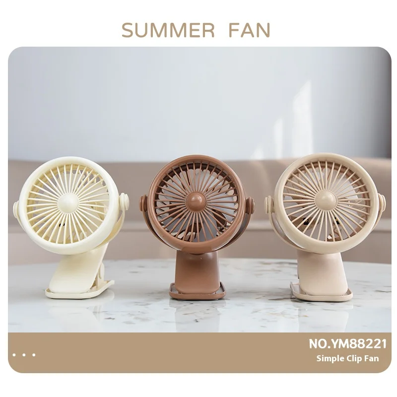 YM88221-Ventilador de pared de escritorio con clip informal 360 °     Voltear con luz, tres niveles de viento fuerte, ligero y portátil
