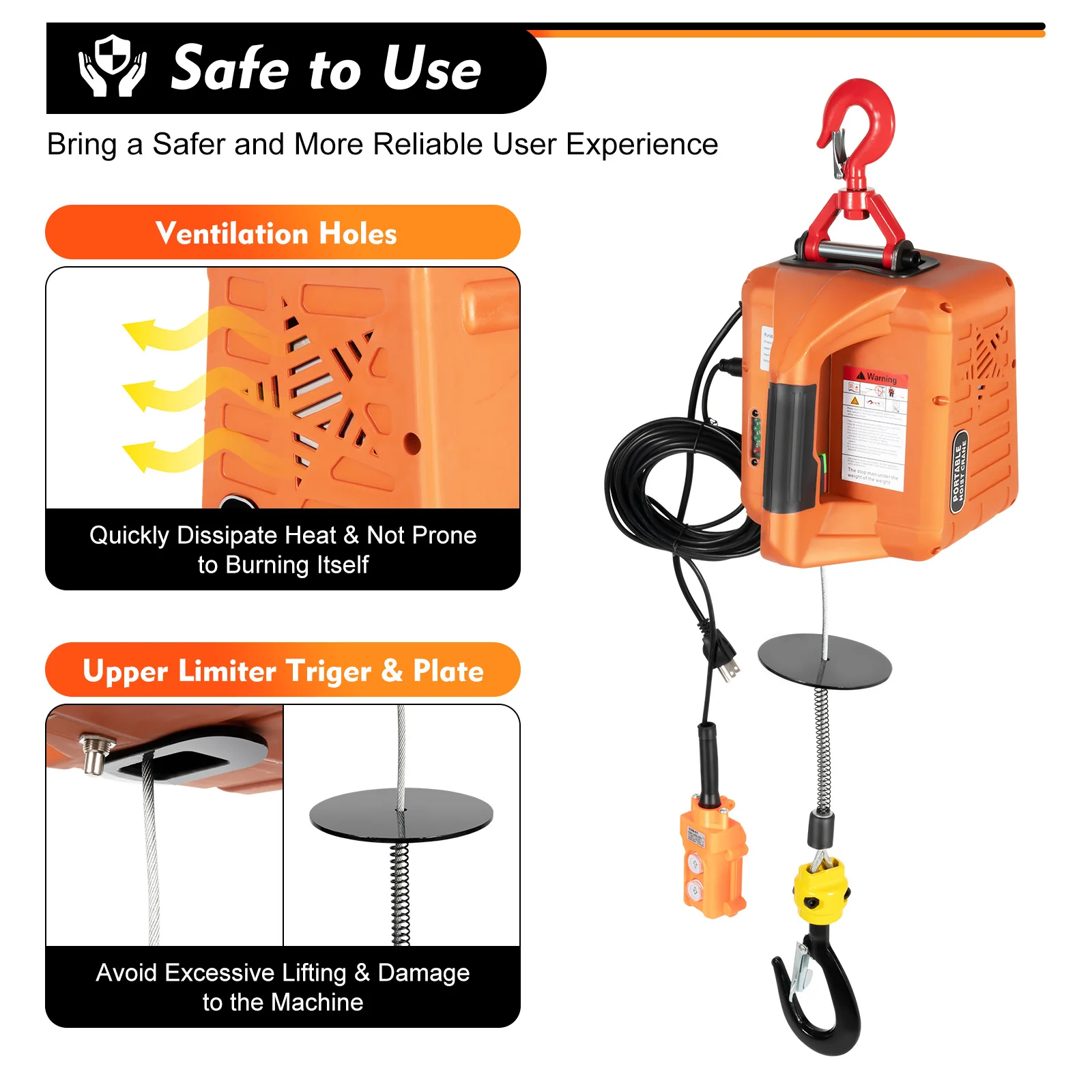 Electric Hoist Winch – 3-in-1 Functionality, 660/1100 lbs Lift, Rotatable Hook & Steel Rope, Ideal for Efficient Lifting