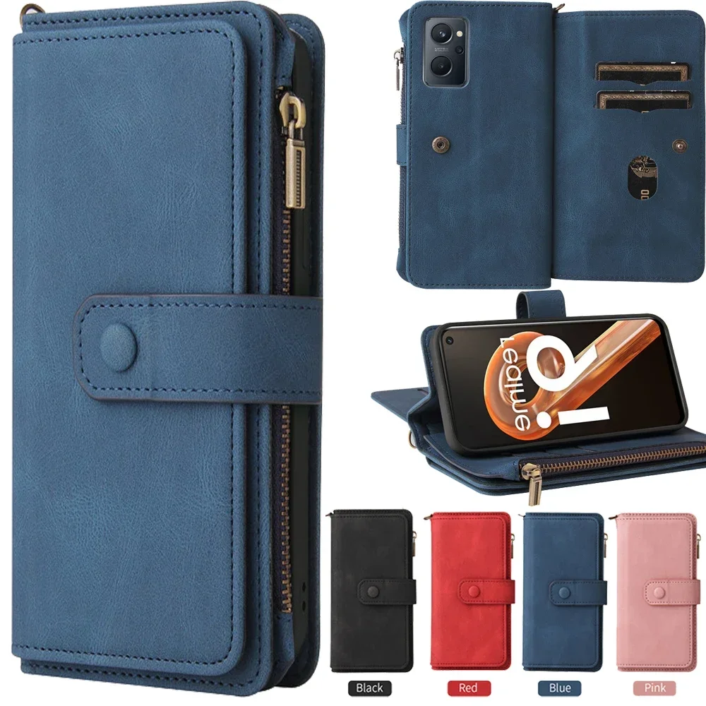 

Realme 9 Pro Plus 11 5G Multi 15-Card Slot Leather Case For Oppo Realme 10 4G Zipper Wallet Funda Realmi 10 8 Pro 9i Flip Cover