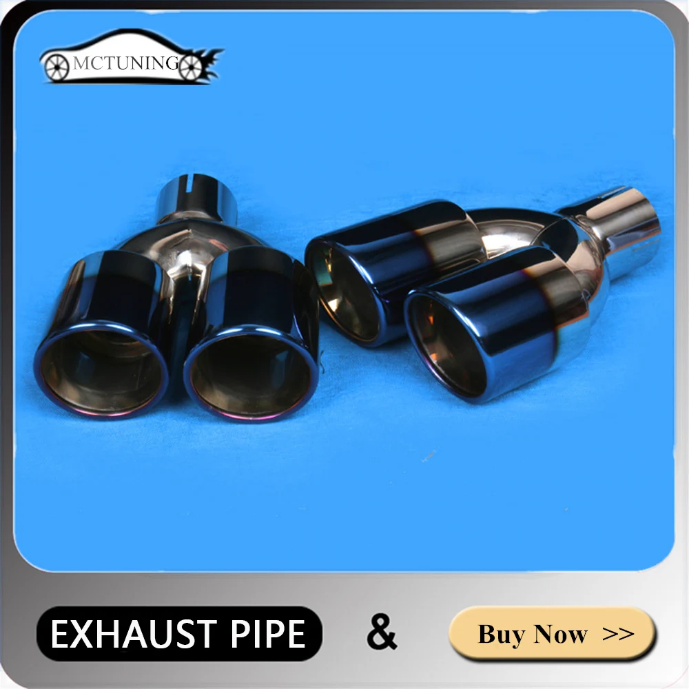 1 Pair Exhaust Pipe INLET 63MM 304 Stainless Steel Muffler Tailpipe Silver/Blue Tail Throat Rear Nozzles Car Universal Auto Part