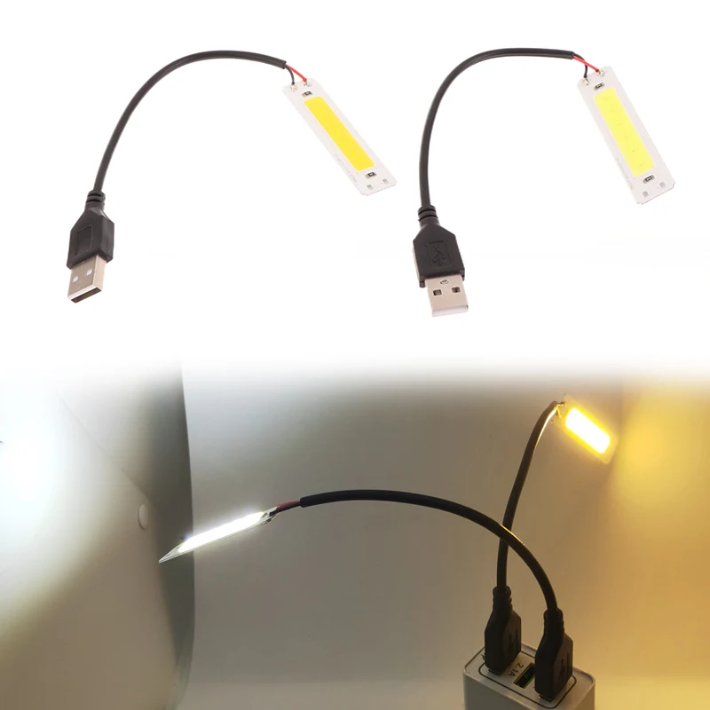 {Nightlight} DC 5V USB LED light source 2W COB strip bulb 60x15mm warm and cool white 3000K 6500K DIY work light