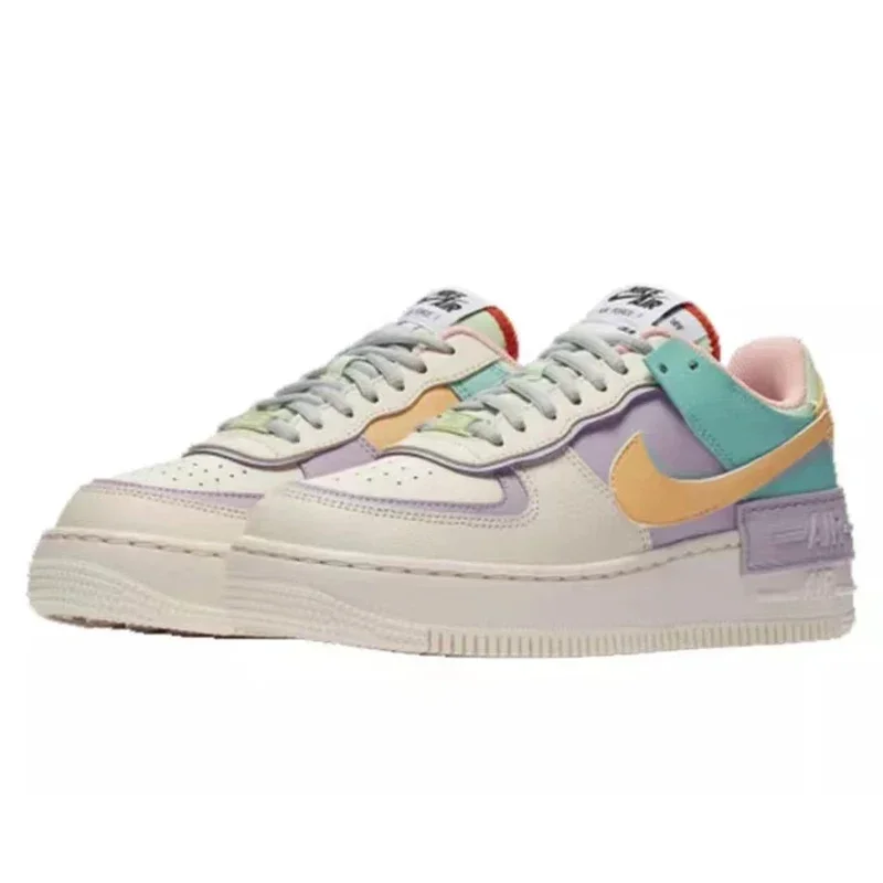 Nike-Chaussures de Skate Air Force 1 pour Femme, Basses Classiques AF1 SHADOW, Violet, Jaune