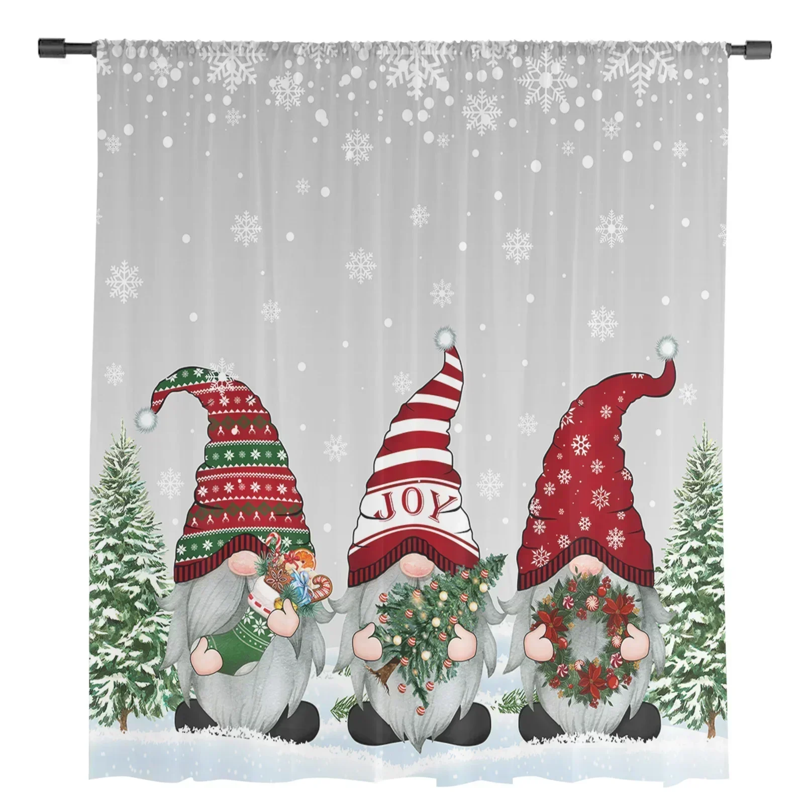 Christmas Winter Snowflake Gnome Sheer Curtains Home Window Decorations Voile Tulle Curtains For Living Room Bedroom Kitchen