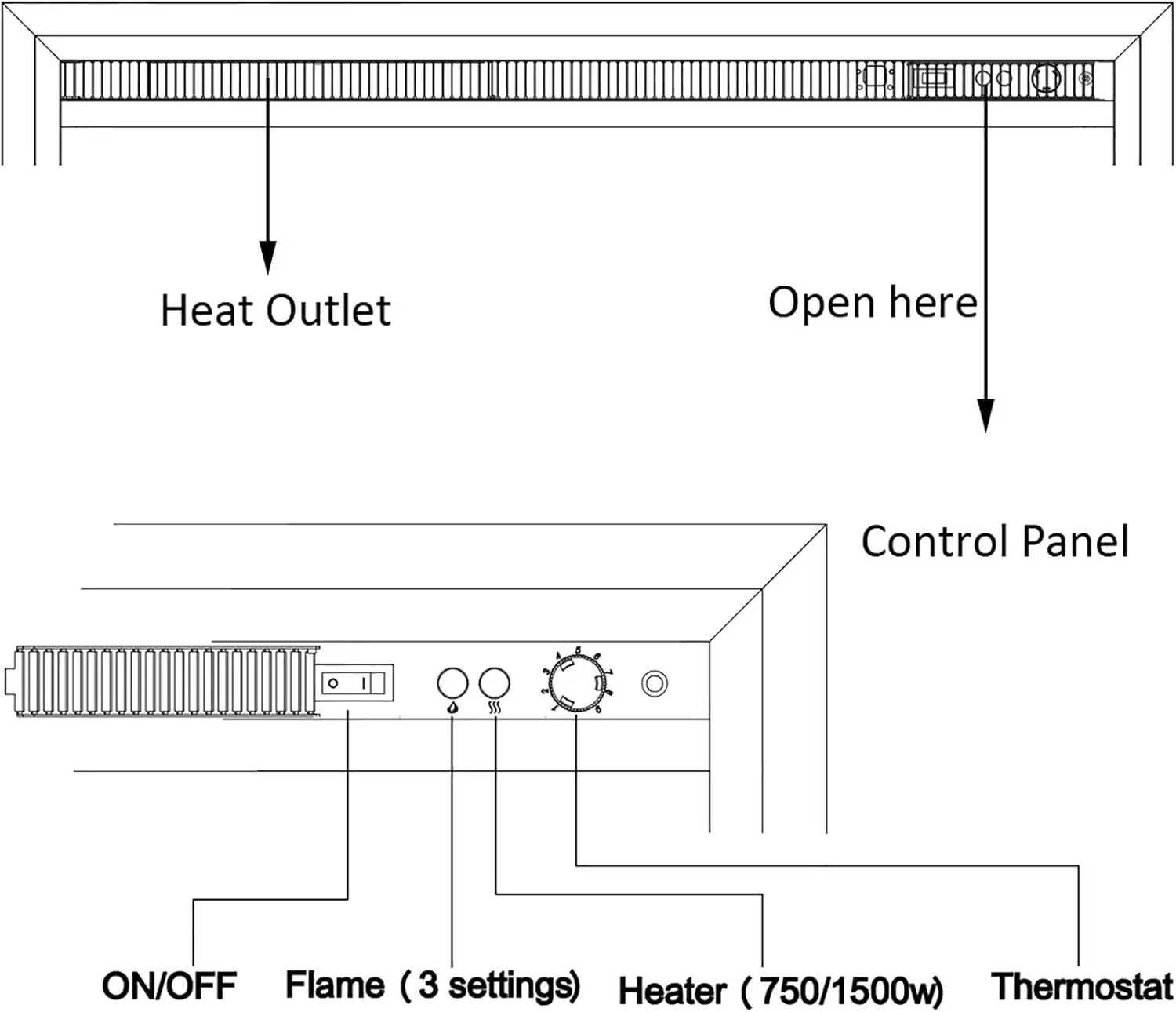 33 polegadas, inserção de lareira elétrica Edward com som de crackling de fogo, interior de concreto resistido, controle remoto, 750/1500W