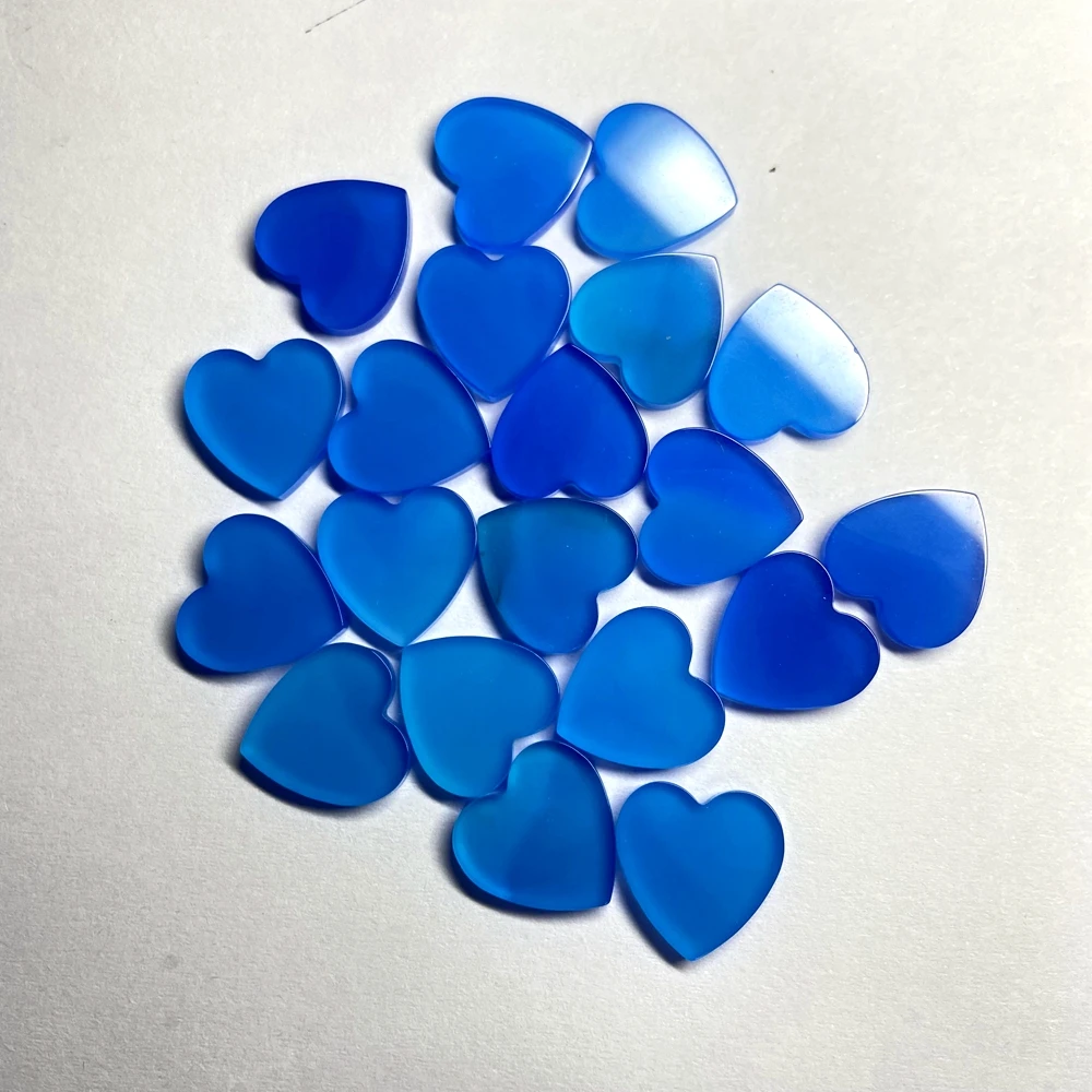 Heart Cut 10mm 12mm Natural Blue Agate Double Flat Gemstones For Bracelet