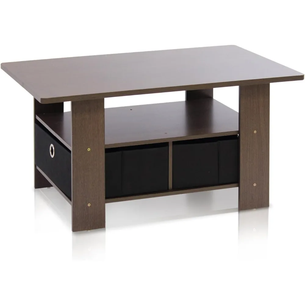 

Furinno Coffee Table with Bins, Dark Brown/Black
