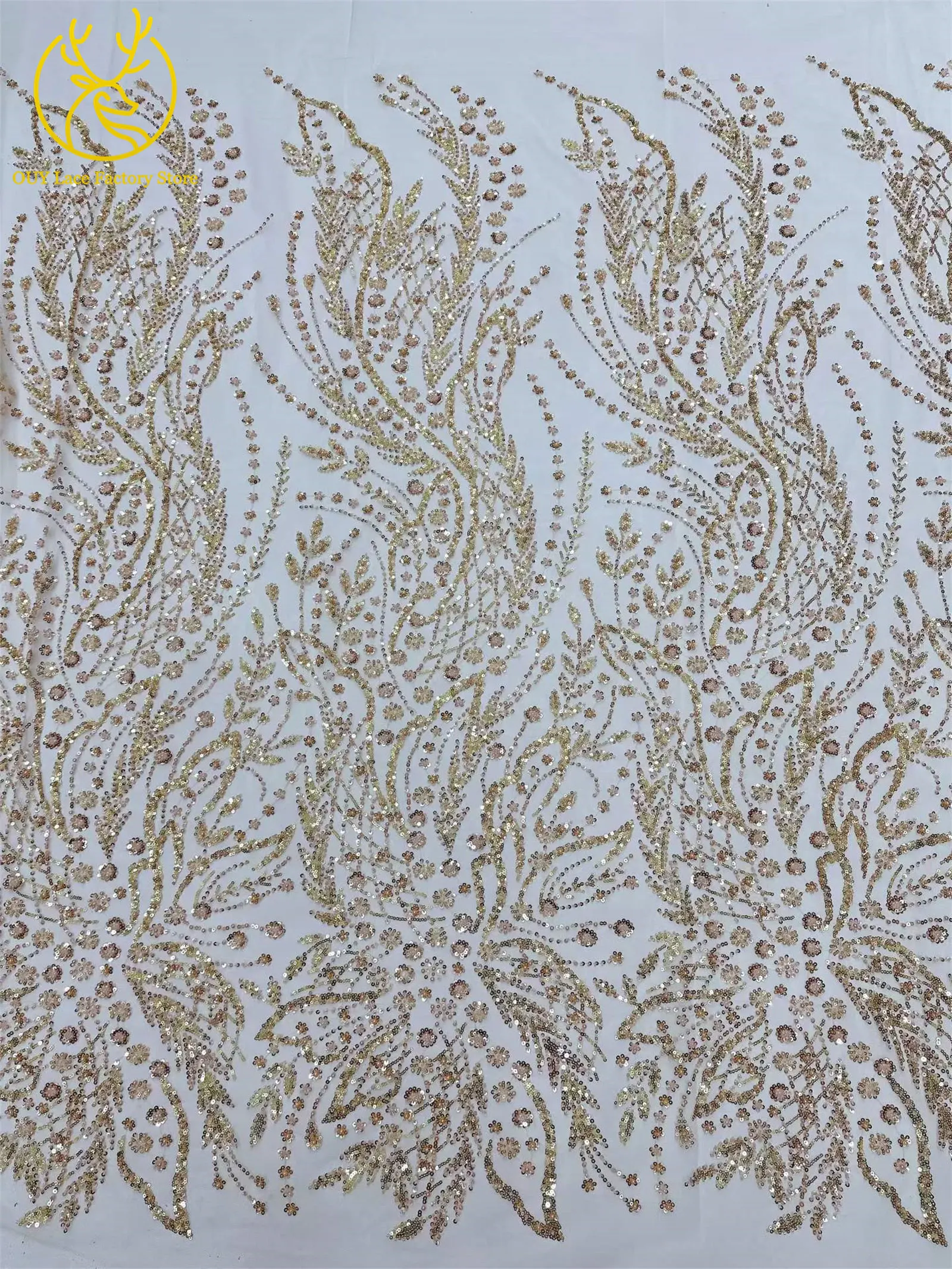 Afrikanischer Spitzenstoff, 5 Yards, hochwertiger nigerianischer Spitzenstoff mit Perlen und Pailletten, französische Tüllspitze zum Nähen von Hochzeits- und Partykleidern – Detail 15