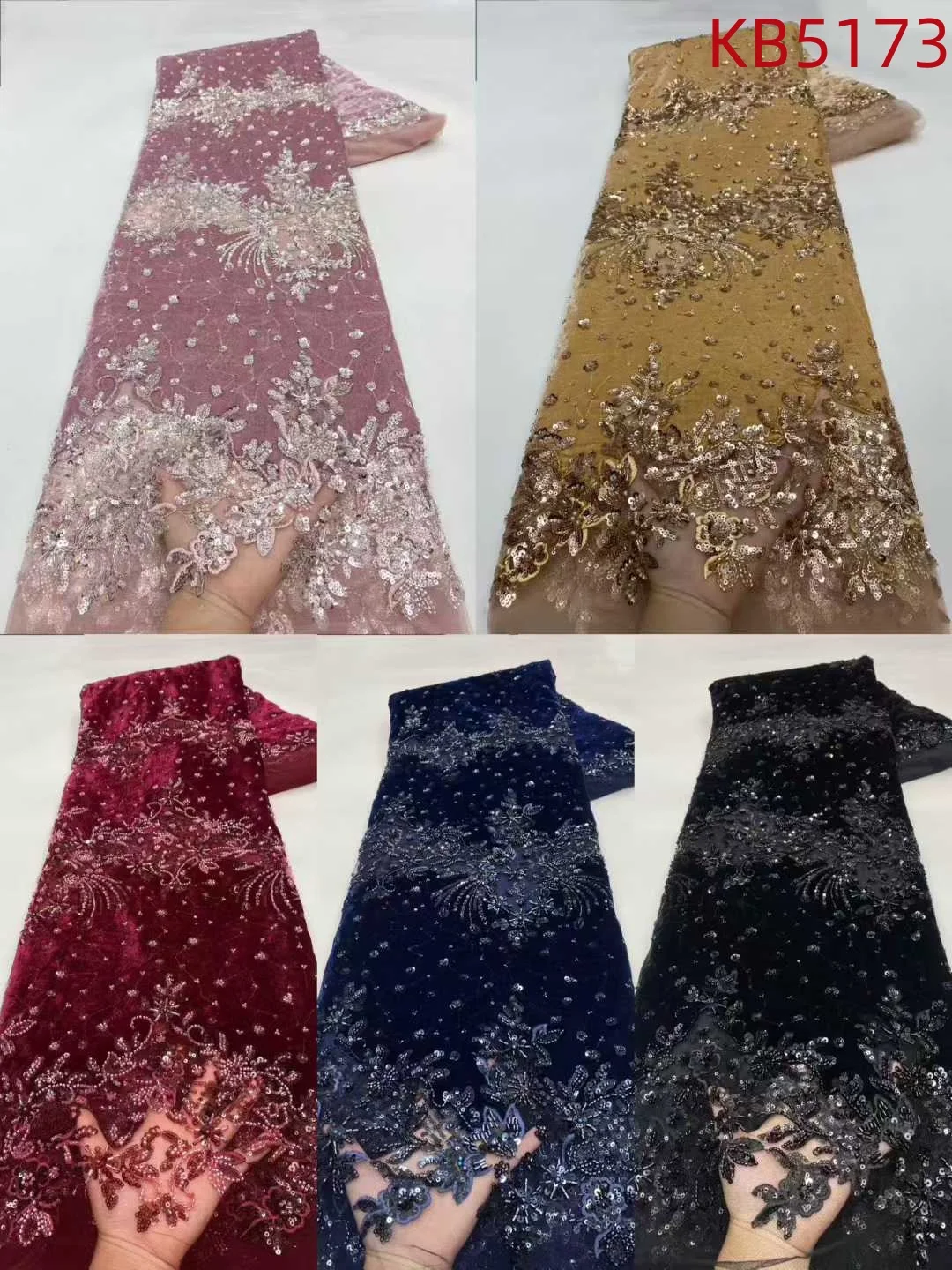 5 Yards Luxurious African Groom Sequins Lace Fabric High Quality Sequins French Mesh Embroidery Beads Lace For Sewing KB5173