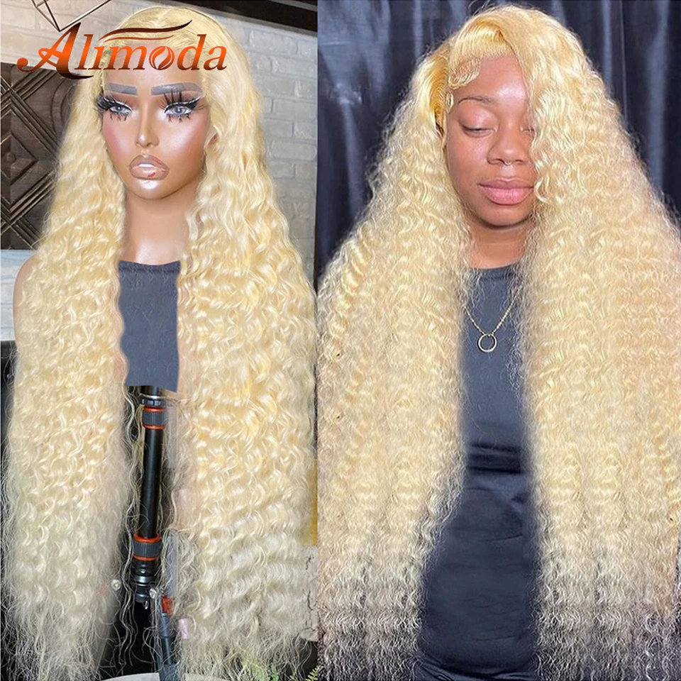 

30 Inch 613 Honey Blonde Deep Wave Transparent 13x6 Lace Frontal Wigs Brazilian 180% 13x4 Curly Colored Human Hair Wig For Women