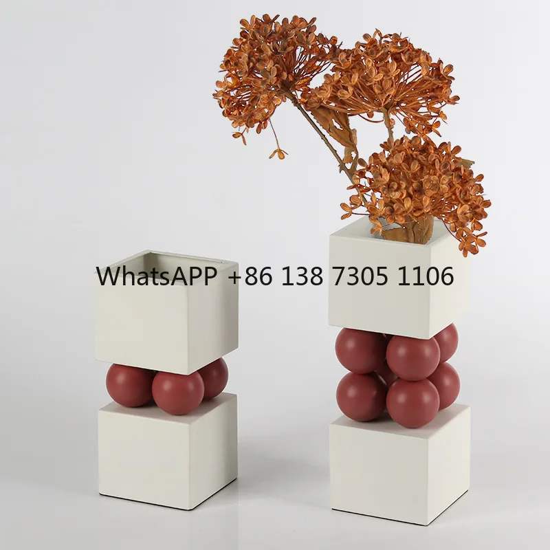 

Современная простая квадратная круглая ваза из бисера, орнамент для крыльца, журнальный столик, геометрическая цветочная посуда, художественные цветочные украшения