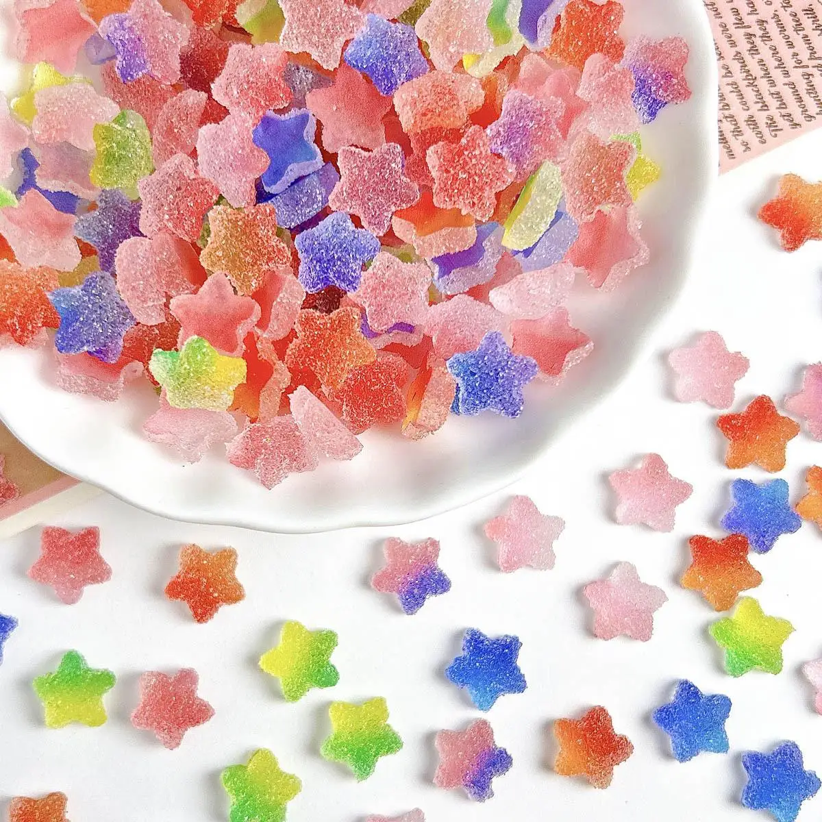 30PCS Gradient Colorful Star Fudge Nail Art Decorations 3D Simulated Frosted Pentagram Resin Nail Charms for DIY Hairpin Nails