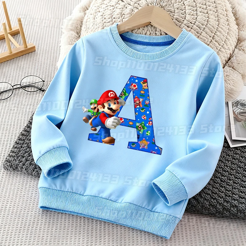 

Cute Marioed Kids Streetwear Shirt Game Letters A-Z Anime Print Boys Pullover Clothing Long Sleeve Thin Jacket Child Party Gifts