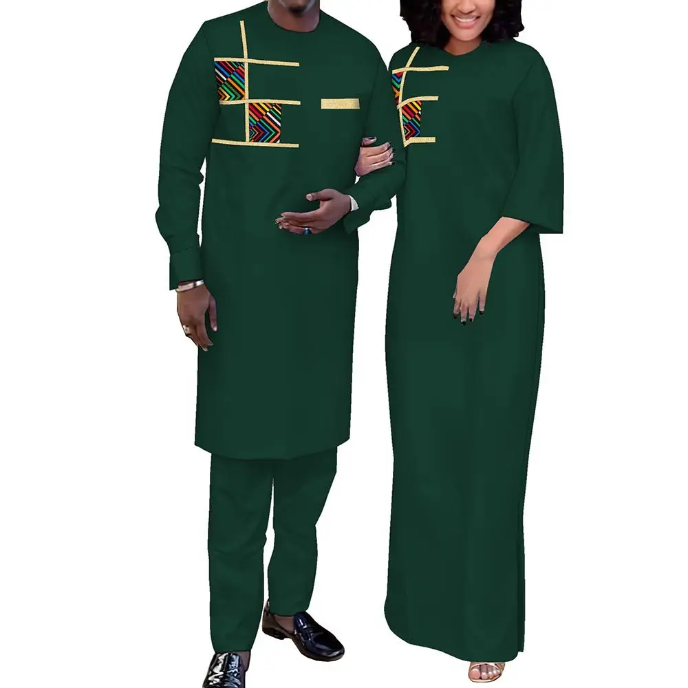 New Fashion African Couple Clothes for Men Robe 2PCS Set Match Women Maxi Robe Dress Lover Party Wedding Wear Outfits