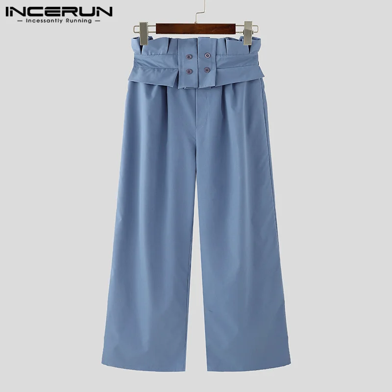 INCERUN Men Pants Fashion Solid Color Loose Joggers High Waist Male Long Pants Casual All-match Pantalons Trousers Men S-5XL