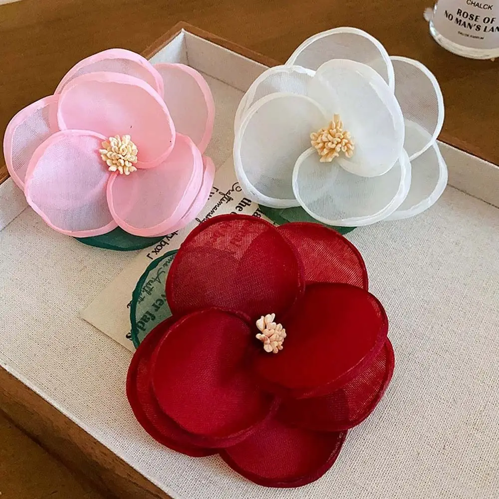 Korean Style Mesh Flower Hair Clip Vacation Headwear Female Hair Accessories Mesh Flower Hairpin Duckbill Clip Headdress