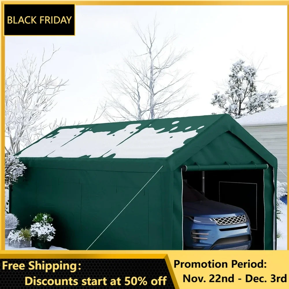 

Carport, 12x20 Ft Carport with Roll Up Ventilated Windows, Anti Snow Heavy Duty Car Canopy RV, Carport Portable Garage Green