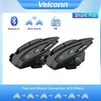 Velconn Shark Pro Motorcycle Intercom Music Sharing Helmet Bluetooth Headset 6 Riders 2KM Full Duplex Interphone FM Radio IP65