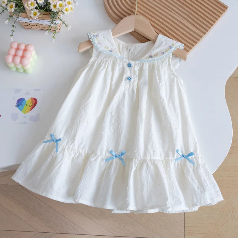 

Girls' Summer Princess Style Cute Summer Dress25New Style Baby Fresh Sleeveless Embroidered Tank Dress