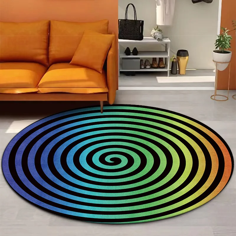 VIKAMA 3D Visual Circular Living Room Sofa Rug Halloween Easy-to-Clean Vortex Chair Bedroom Bedside Rug Home Decoration
