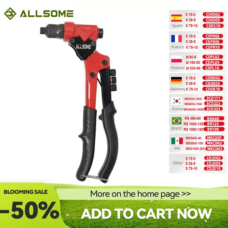 ALLSOME 360 ° Xoay Đầu Đinh Tán Hạt Súng 3 Trong 1 Tay Riveter Tay Áo Hạt Ren Công Cụ Tự Động m3/4/5/6 Đa Reaming