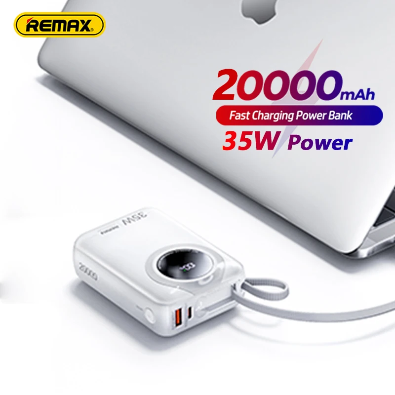 Remax 35W Mini Powerbank 20000mAh Large Capacity With TypeC Cable for Laptop Macbook iPhone16P Xiaomi Externa Battery Fast Charg