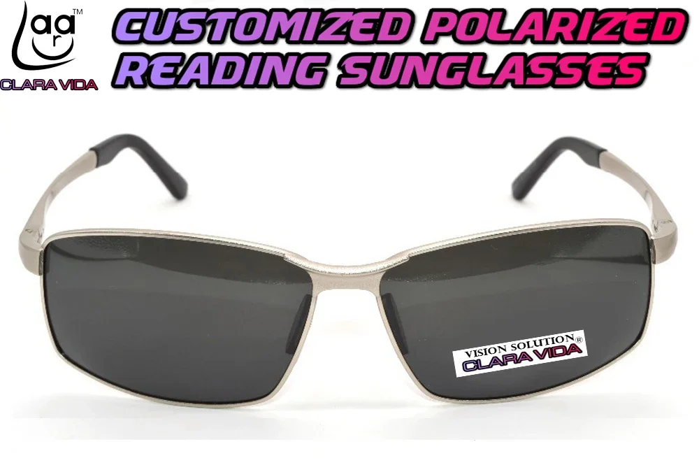 

= CLARA VIDA Polarized Reading Sunglasses = Silver Al-Mg Alloy Shield Mens Oversized Vintage Sport's Eyeglasses +1 +1.5 +2 To +4